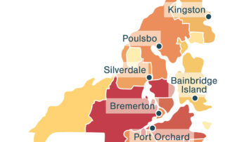 Heat map of Kitsap County showing how many clients live in each city.